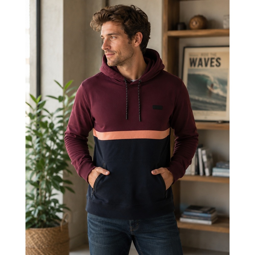 Abercrombie Hoodie Men Medium Red Colorblock Streetwear Gorpcore